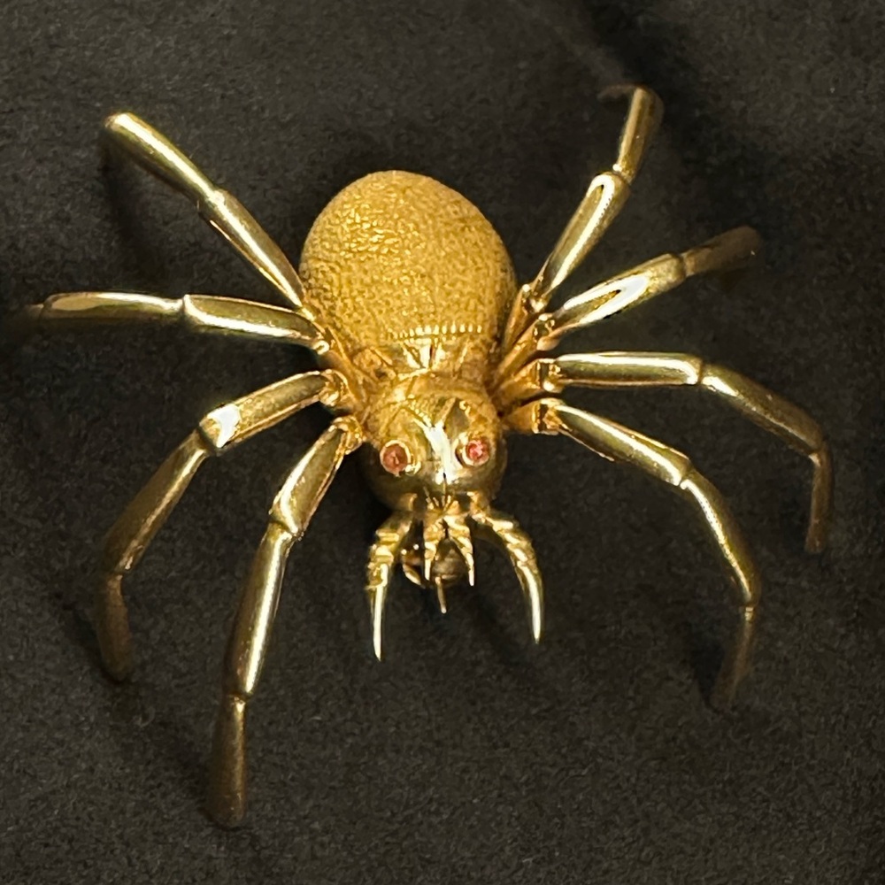 18k Gold Spider Brooch with Ruby Eyes